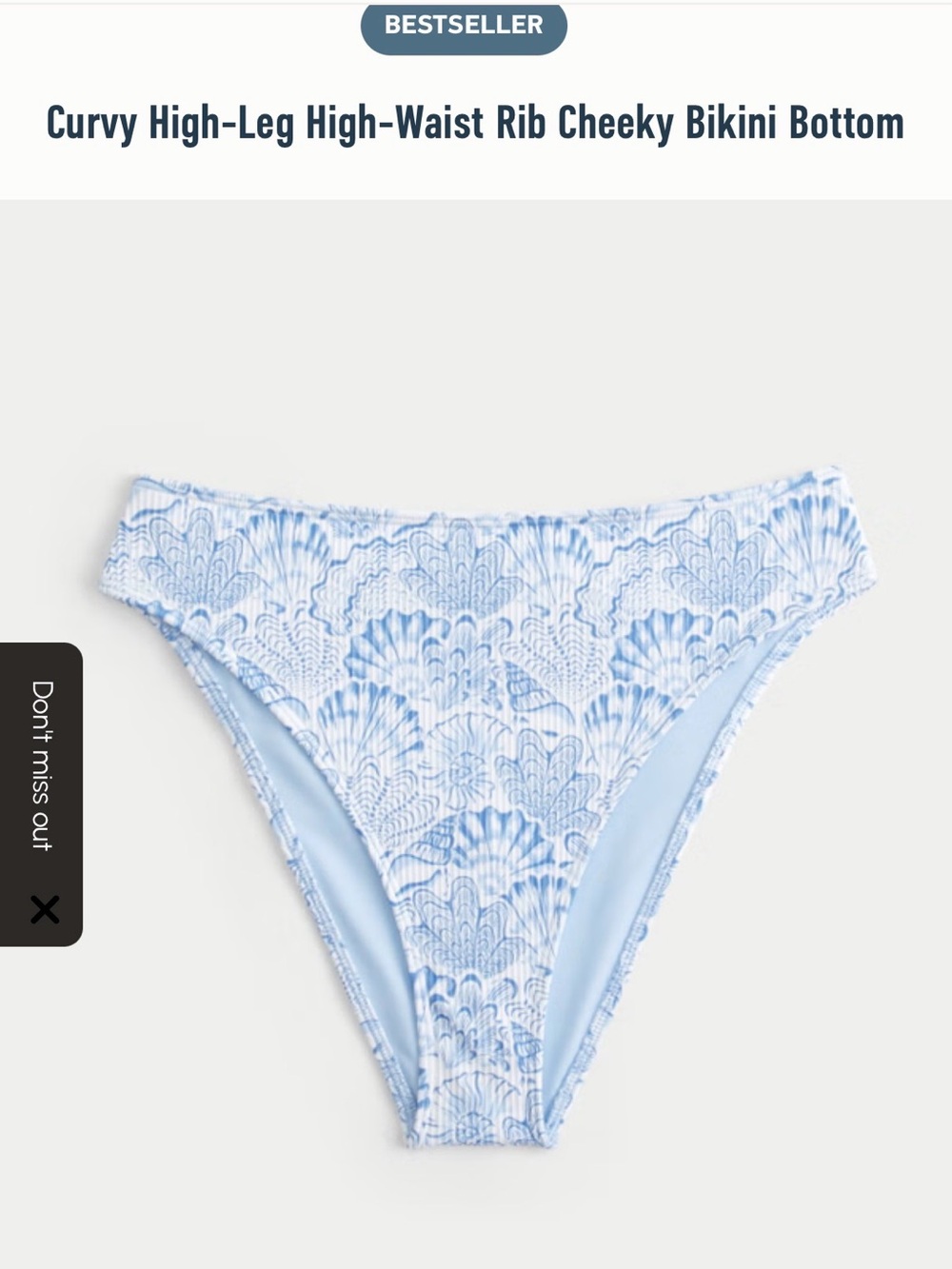 Hollister Light Blue Ribbed High-Waist Cheeky Bikini Bottom
